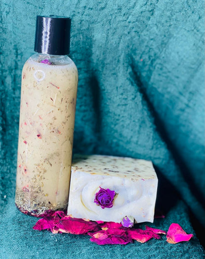 Herbal Body Gel Oil & Smell the Roses Soap Bars Combo